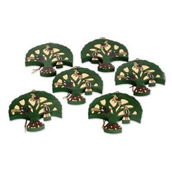 Pinewood ornaments, 'Tree of Hope' (set of 6)