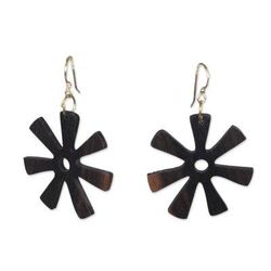 Fofoo Flower,'Ebony Wood Adinkra Flower Dangle Earrings from Ghana'