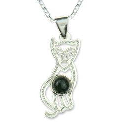 Jade pendant necklace, 'Mystic Green Cat'
