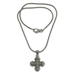 Sterling silver cross necklace, 'Glorious Faith'