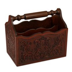 Colonial Vines,'Colonial Pattern Wood and Leather Magazine Rack from Peru'