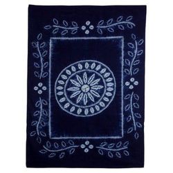 Flowery Feast,'Salvadoran Batik Cotton Floral Tablecloth in Prussian Blue'
