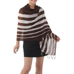 Cool Stripes in Espresso,'Handwoven Striped Cotton Shawl in Espresso from Thailand'