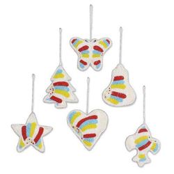 Multicolored Christmas Party,'Set of Six Indian Multicolored Beaded Christmas Ornaments'