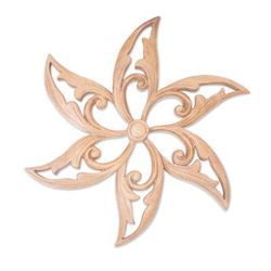Razor Petals,'Hand-Carved Floral Suar Wood Relief Panel from Bali'