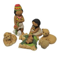 Born in the Amazon,'Handpainted Traditional Nativity Scene from Peru Set of 7'