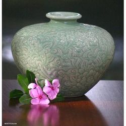 Green Beauty,'Hand Made Celadon Ceramic Vase'