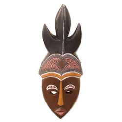 Mawulorm II,'Handcrafted African Sese Wood Mask In Brown and Black'