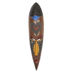 'Heart-Pattern African Wood and Aluminum Mask from Ghana'