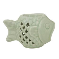 Hello Fish,'Handcrafted Ceramic Clay Oil Warmer Green Fish from Thailand'
