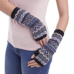 Geometric Color,'Hand Crafted 100% Alpaca Colorful Fingerless Gloves'