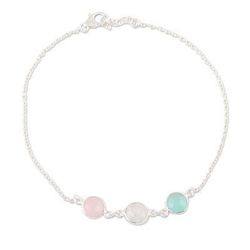 Underwater Trio,'Chalcedony and Rose Quartz Anklet'