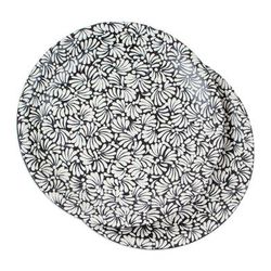 Night Spring,'Pair of Floral Talavera Ceramic Dinner Plates in Black'