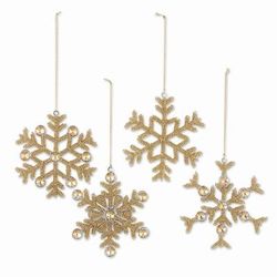 Glittering Snowfall,'Embellished Aluminum Snowflake Ornaments (Set of 4)'