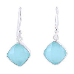 Faceted Aqua Chalcedony Dangle Earrings 'Sea Glass'
