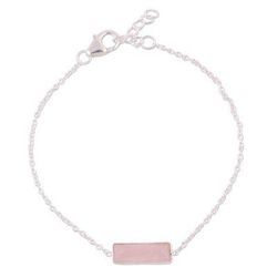 Elegant Prism,'Rose Quartz and 925 Silver Pendant Bracelet from India'