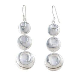 Rain Bubbles,'Sterling Silver Three Circle Dangle Earrings from Thailand'