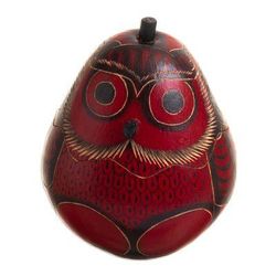 Paunchy Red Owl,'Dried Mate Gourd Box Painted in an Owl Motif from Peru'