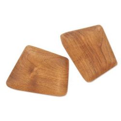 Parallelogram Platter,'Hand Crafted Rectangular Teak Wood Sushi Plates (Pair)'