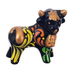 Bull of Good Fortune,'Andean Floral Ceramic Good Fortune Bull Figurine '