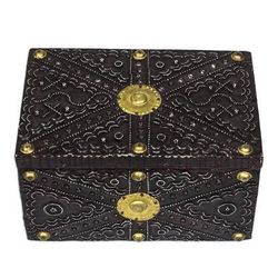 Secret Patterns,'Aluminum Brass and Wood Decorative Box from Ghana'