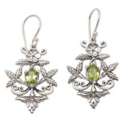 Swift Growth,'Foral Faceted Peridot Dangle Earrings from Bali'