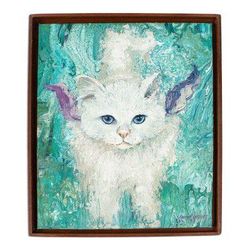 Dreamy Cat II,'Original Signed Framed Cat Painting from Mexico'