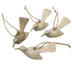 Take Flight,'Hand Crafted Hibiscus Wood Bird Ornaments (Set of 4)'