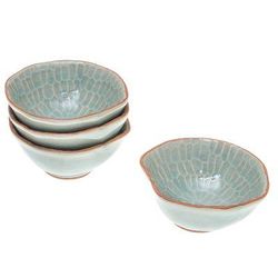 Sunflower Dream,'Celadon Ceramic Appetizer Bowls from Thailand (Set of 4)'