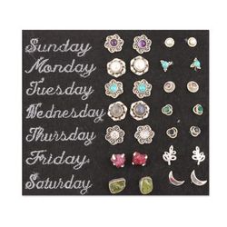 Daily Stones,'Set of 14 Gemstone Stud Earrings Crafted in India'