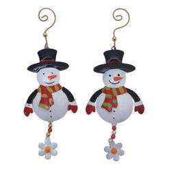 Snowman Delight,'Handcrafted Steel Snowman Ornaments from Bali (Pair)'
