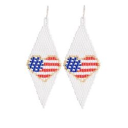 'Diamond-shaped and Flag-themed Glass Beaded Dangle Earrings'
