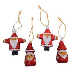 Sparkling Santas,'Glittering Wood Santa Ornaments from Bali (Set of 4)'