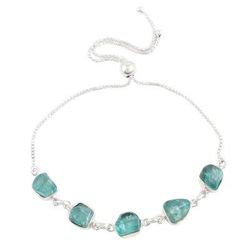 Modern Harmony in Green,'Handmade Green Apatite and Silver Link Bracelet'