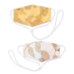 Falling Leaves,'Eco-Printed Reusable Cotton Face Masks (Pair)'