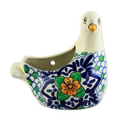 Puebla Dove,'Talavera-Style Dove Flower Pot'