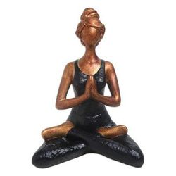 Asana Pose in Black,'Hand-Painted Cement Yoga Statuette'