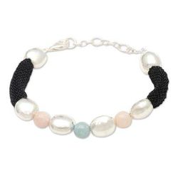 Candy Crush,'Hand Crafted Rose Quartz and Beryl Beaded Bracelet'