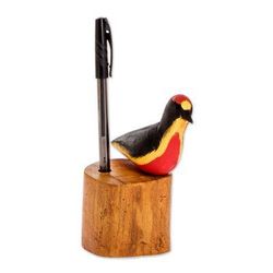 Crimson Crested Woodpecker,'Hand Carved Red Crested Woodpecker Bird Wood Pencil Holder'