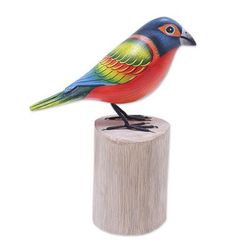 Painted Bunting,'Handcrafted Bird Sculpture from Java'