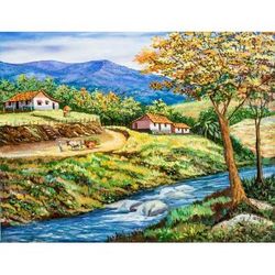 Amid Mountains,'Original Signed Costa Rican Landscape Oil Painting'
