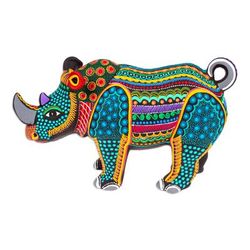 Mighty Rhino,'Colorful Hand-Painted Rhino Ceramic Alebrije Figurine'