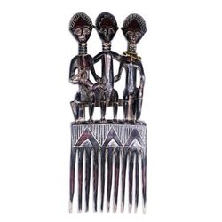 'Hand Carved Sese Wood Comb-Shaped Wall Accent from Ghana'