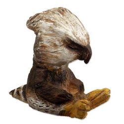 'Hand-Carved Cedar Wood Sculpture of an Eagle from Peru'