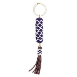 Diamond Blue,'Beaded Leather Keychain and Bag Charm Handmade in Guatemala'