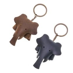 'Set of Two Elephant-Themed Leather Keychains in Dark Hues'