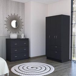 Turner 2 Piece Bedroom Set, Cartagena Armoire + Capri Three Drawer Dresser, Black - Depot E-Shop CBED49