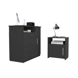 Maine 2 Piece Bedroom Set, Rioja 4 Drawer Dresser + Omaha Nightstand, Black - Depot E-Shop CBED115