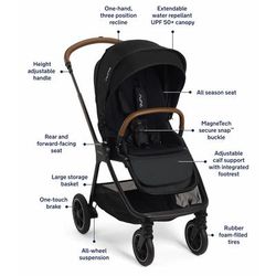 Nuna TRIV Next Stroller + TRIV & SWIV Bassinet + Stand Bundle - Caviar / Caviar