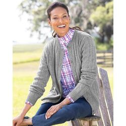 Appleseeds Women's Classic Cabled Wool Cardigan - Grey - 3X - Womens